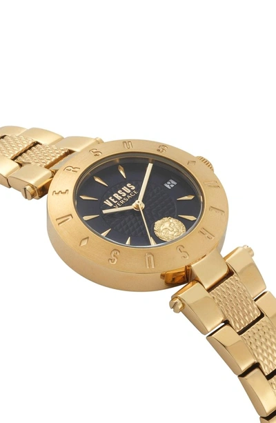 Shop Versace Logo Bracelet Watch, 34mm In Gold/ Blue