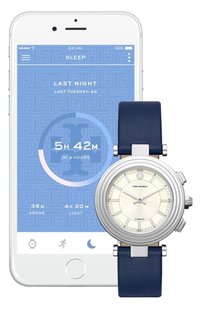 Shop Tory Burch Torytrack Hybrid Smart Watch, 36mm X 46mm In Blue/ White Silver