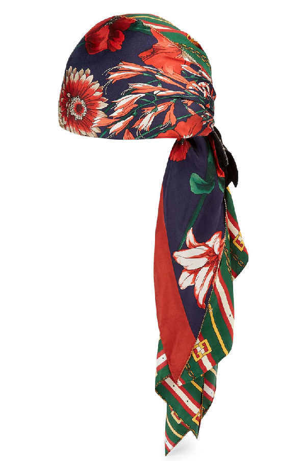 Gucci Bouchan Crystal Bow Head Scarf In Navy/ Dark Green ModeSens