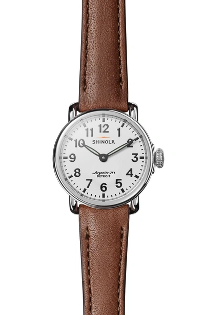 Shop Shinola The Runwell Leather Strap Watch, 28mm In Dark Cognac/ White/ Silver