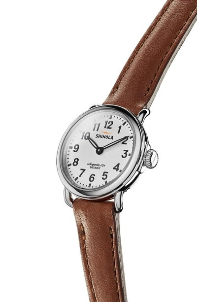 Shop Shinola The Runwell Leather Strap Watch, 28mm In Dark Cognac/ White/ Silver