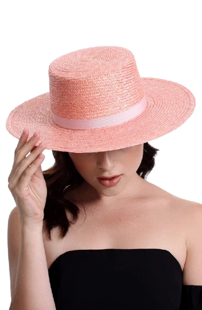 Shop Bijou Van Ness The Highland Straw Boater Hat - Pink In Rose