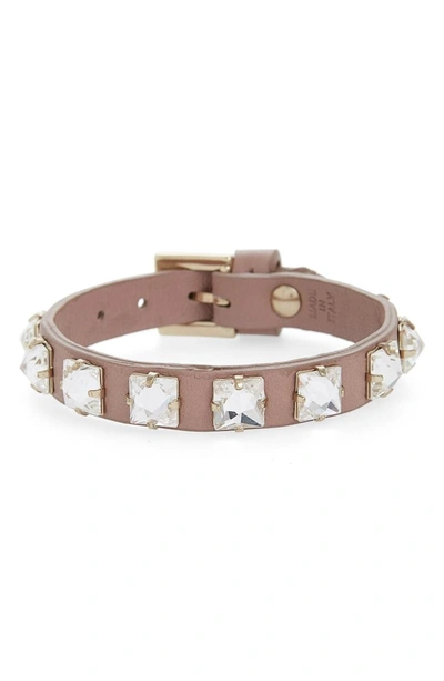 Shop Valentino Garavani Rockstud Crystal Small Leather Bracelet In Poudre