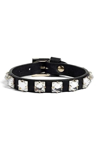 Shop Valentino Garavani Rockstud Crystal Small Leather Bracelet In Nero