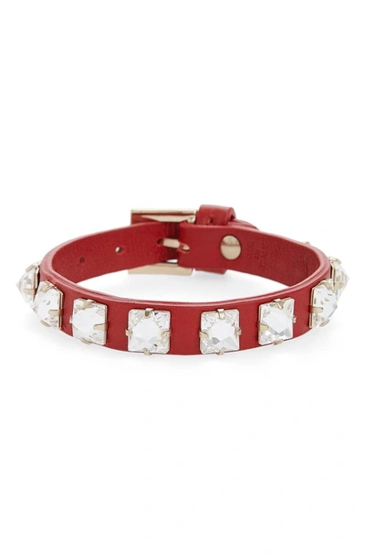 Shop Valentino Garavani Rockstud Crystal Small Leather Bracelet In Rosso