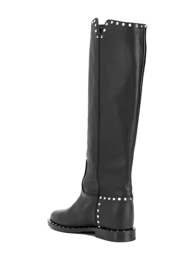 Via Roma 15 Studded Riding Boots - Black In Black
