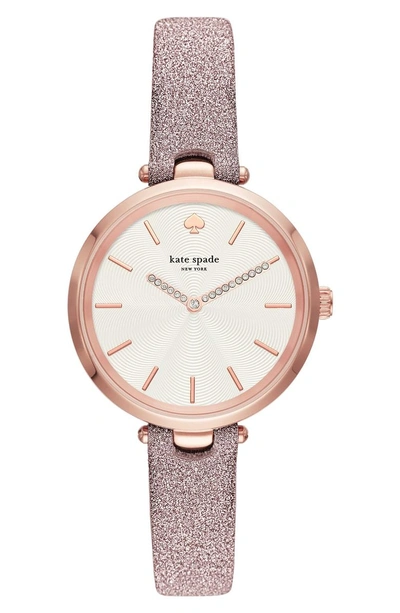 Shop Kate Spade Holland Glitter Strap Watch, 34mm In Pink Glitter/ White/ Rose Gold