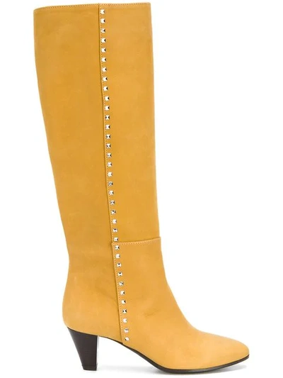 Shop Via Roma 15 Heeled Studded Biker Boots - Yellow In Yellow & Orange