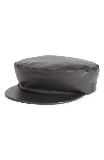 Shop Clyde Acton Lambskin Leather Baker Boy Cap In Black