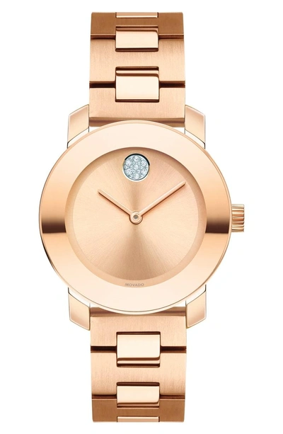 Shop Movado Bold Iconic Bracelet Watch, 30mm In Rose Gold