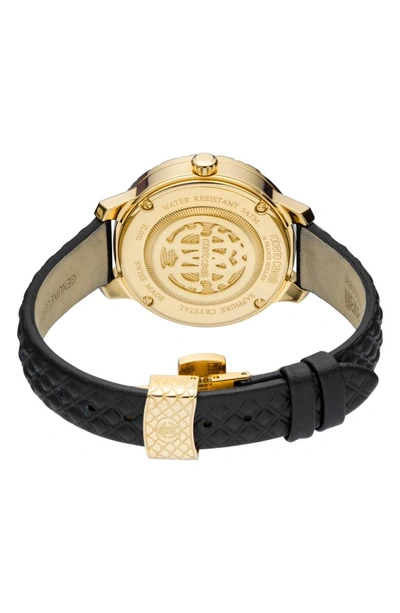 Shop Roberto Cavalli By Franck Muller Serpente Leather Strap Watch In Black/ Gold/ Champagne