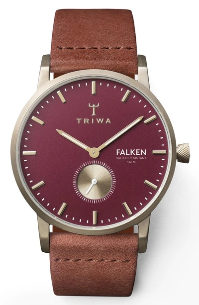 Shop Triwa Ruby Falken Leather Strap Watch, 38mm In Brown/ Red/ Gold