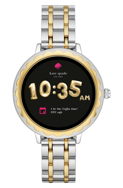 Shop Kate Spade Scallop Two-tone Touchscreen Bracelet Smart Watch, 41mm In Silver/ Black/ Gold