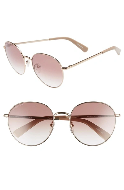 Shop Longchamp 56mm Round Sunglasses In Rose Gold/ Nude