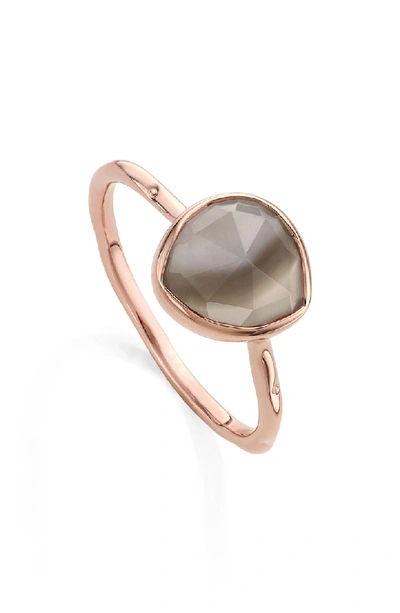 Shop Monica Vinader Siren Semiprecious Stone Stacking Ring In Grey Agate/ Rose Gold