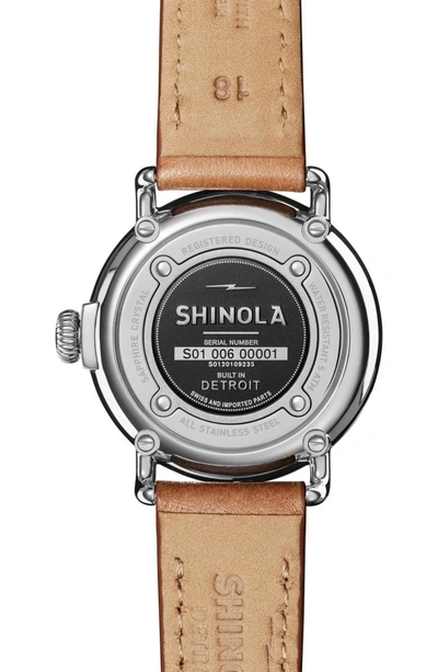 Shop Shinola The Runwell Moon Phase Leather Strap Watch, 38mm In Bourbon/ White Mop/ Gold