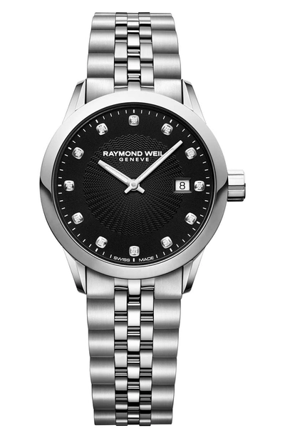 Shop Raymond Weil Freelancer Diamond Bracelet Watch, 29mm In Silver/ Black/ Silver