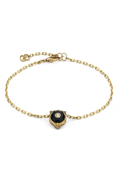 Shop Gucci Le Marche Des Merveilles Feline Head Reversible Bracelet In Yellow Gold/ Onyx