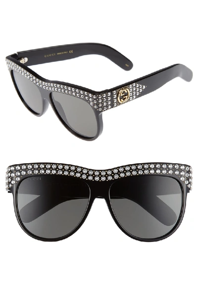 Shop Gucci 56mm Cat Eye Sunglasses - Black/ Grey