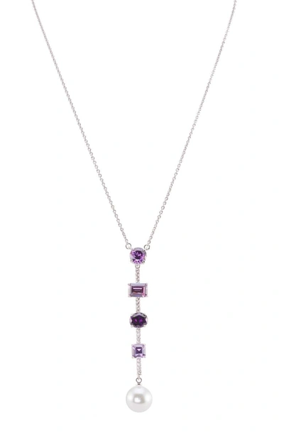 Shop Nina Crystal Y-necklace In Pearl/ Amethyst/ Silver