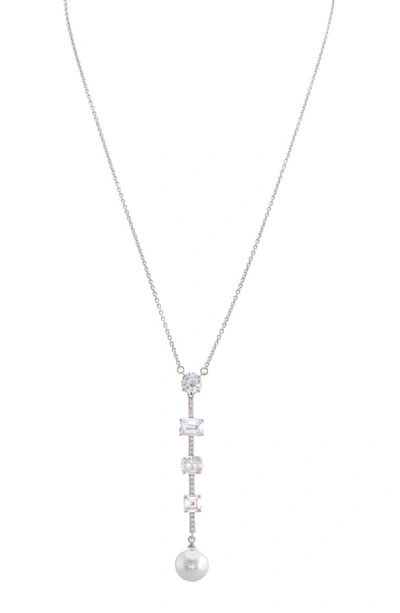 Shop Nina Crystal Y-necklace In White/ Silver