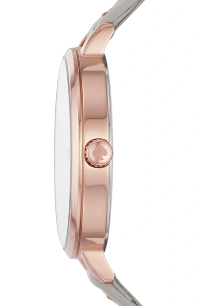 Shop Kate Spade Metro Leather Strap Watch, 34mm In Grey/ Mop/ Rose Gold