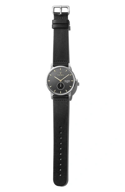 Shop Triwa Smoky Falken Leather Strap Watch, 38mm In Black/ Grey/ Silver