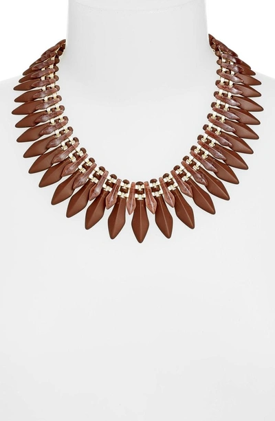 Shop Kendra Scott Lazarus Collar Necklace In Brown Mrbld Acrylic/ Gold