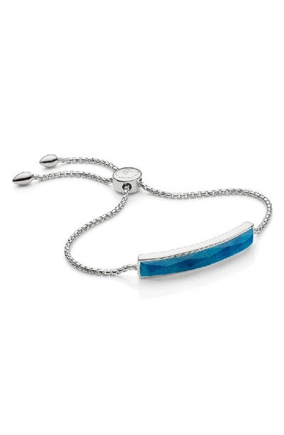 Shop Monica Vinader Engravable Silver Baja Facet Bracelet In Silver/ Blue Quartz