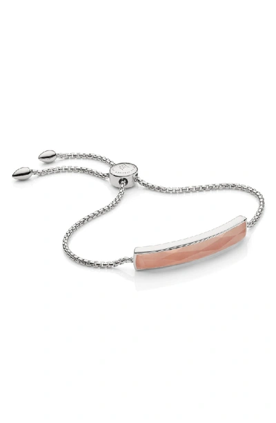 Shop Monica Vinader Engravable Silver Baja Facet Bracelet In Silver/ Rose Quartz