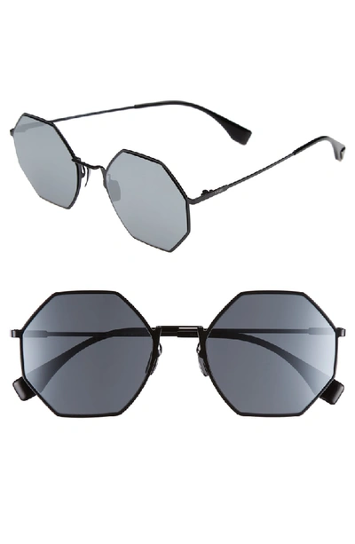 Shop Fendi 53mm Octagonal Polarized Metal Sunglasses - Black