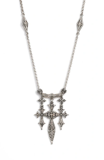 Shop Konstantino 'penelope' Triple Cross Pendant Necklace In Silver