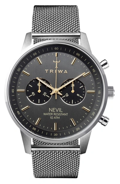 Shop Triwa Nevil Chronograph Mesh Strap Watch, 42mm In Silver/ Grey/ Silver