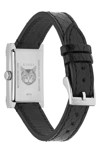 Shop Gucci G-frame Ayers Leather Strap Watch, 21mm X 34mm In Black/ Mop/ Silver