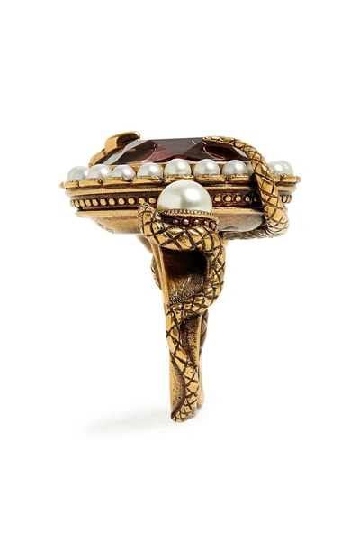 Shop Alexander Mcqueen Snake Jewel Double Ring In Gold/ Rose