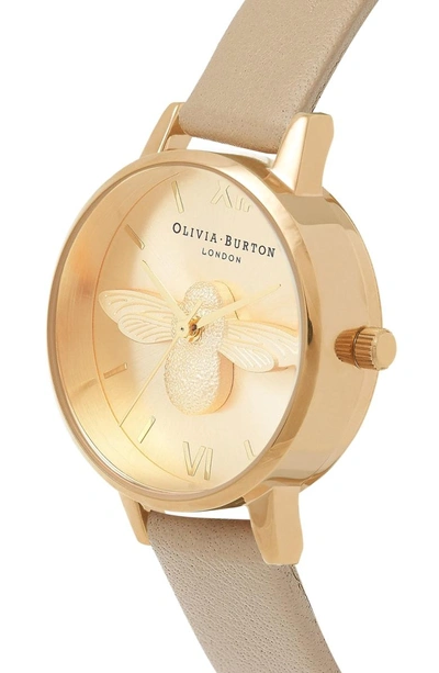 Shop Olivia Burton Bee Leather Strap Watch, 30mm In Sand/ Bee/ Gold