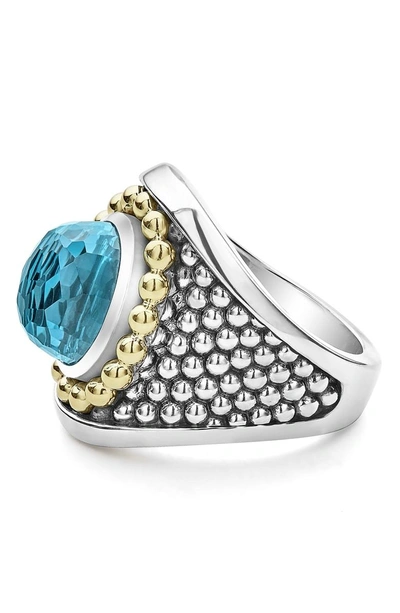Shop Lagos Signature Caviar & Blue Topaz Oval Ring In Silver/ Blue Topaz