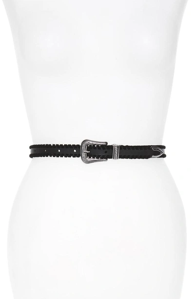 Shop Rebecca Minkoff Whipstitch Leather Belt In Black/ Nickel