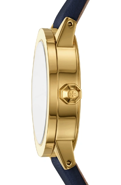 Shop Tory Burch Gigi Leather Strap Watch, 28mm In Navy/ Gold