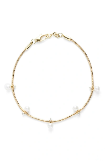 Shop Jemma Wynne Revival Diamond & Freshwater Pearl Snake Chain Bracelet In White Pearl/diamond