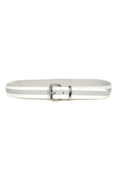 Shop B-low The Belt Stripe Leather Belt In White/ Grey/ Silver