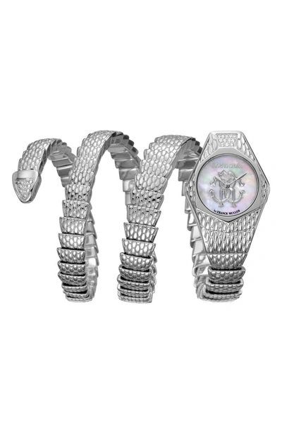 Shop Roberto Cavalli By Franck Muller Avvolgere Diamond Snake Wrap Watch In Silver/ White