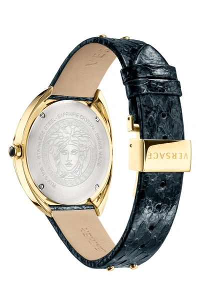 Shop Versace Shadov Snakeskin Leather Band Watch, 38mm In Grey/ Gold