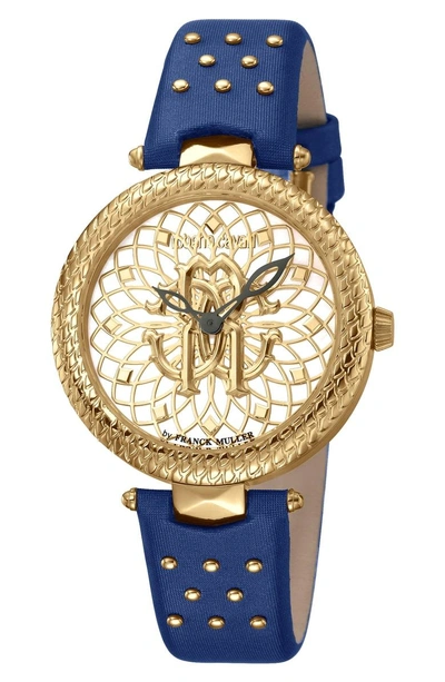 Shop Roberto Cavalli By Franck Muller Costellato Strap Watch In Blue/ Gold/ White