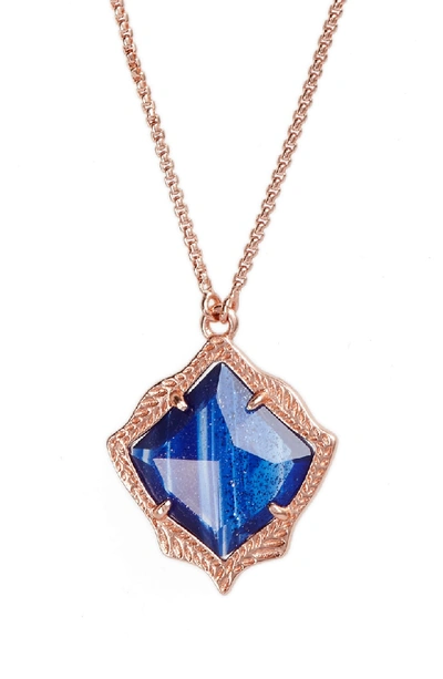 Shop Kendra Scott Kacey Pendant Necklace In Navy Dusted Glass/ Rose Gold