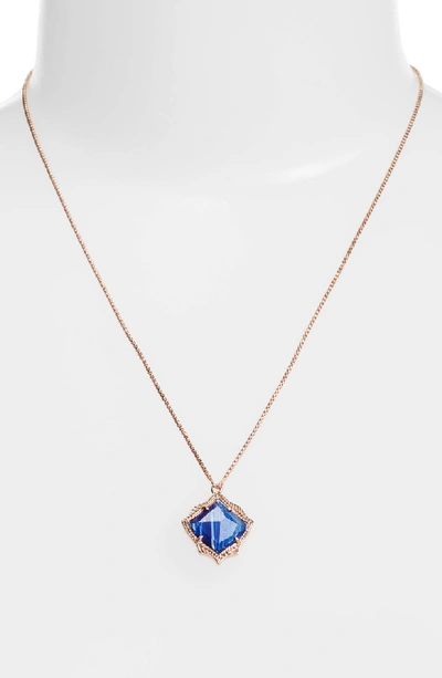 Shop Kendra Scott Kacey Pendant Necklace In Navy Dusted Glass/ Rose Gold