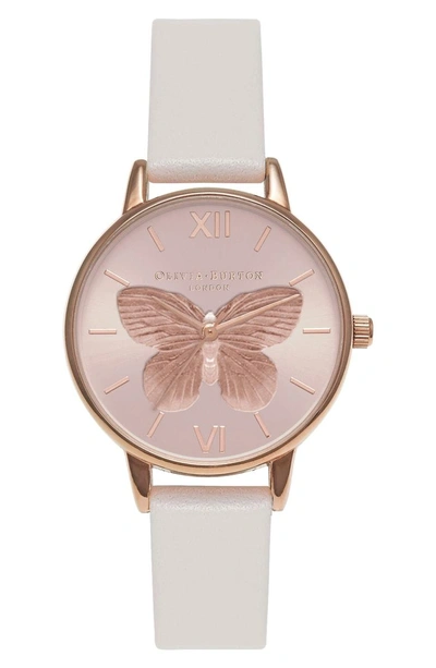 Shop Olivia Burton 3d Butterfly Leather Strap Watch, 30mm In Blush/ Rose Gold