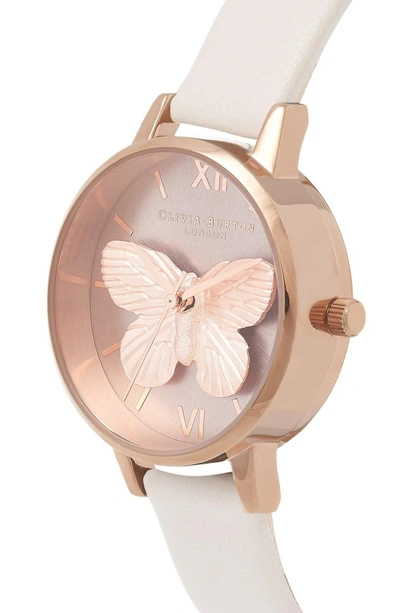 Shop Olivia Burton 3d Butterfly Leather Strap Watch, 30mm In Blush/ Rose Gold