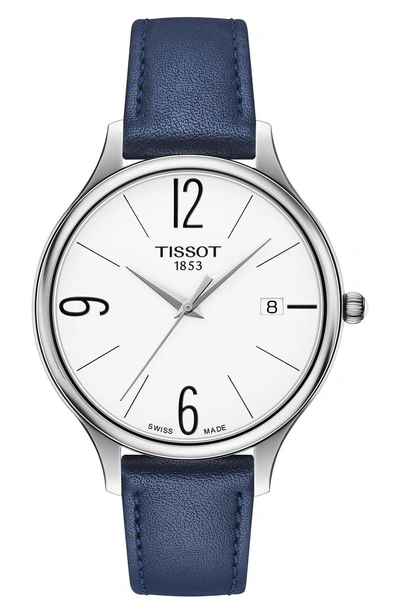 Shop Tissot Bella Ora Round Watch & Leather Strap Set, 38mm In Blue/ White/ Silver