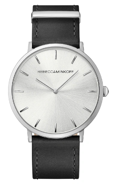 Shop Rebecca Minkoff Major Leather Strap Watch, 40mm In Black/ Silver